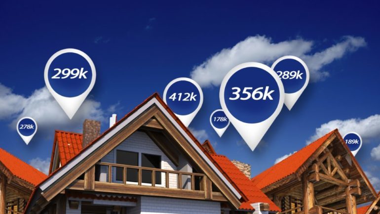 Real estate market price tags above properties to set the right price with the right agent.