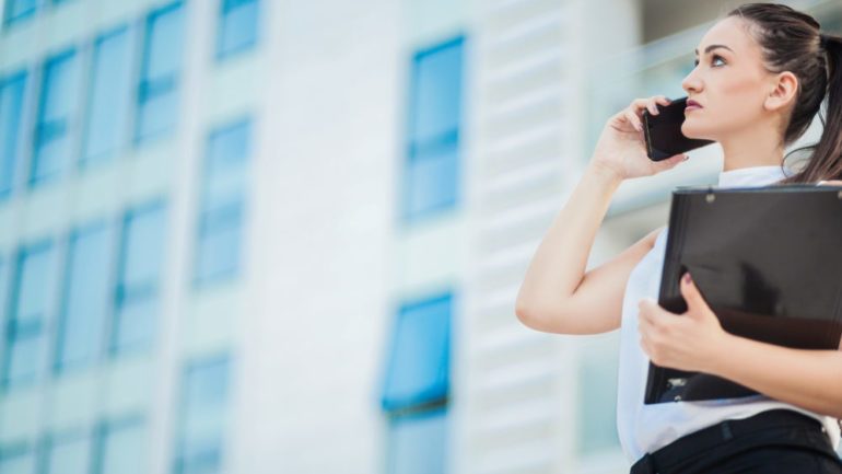 Business women on the property business background.