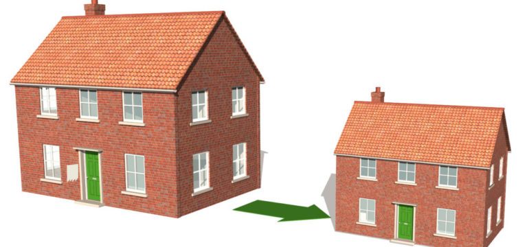 Replica of downsizing a house from large property to small.