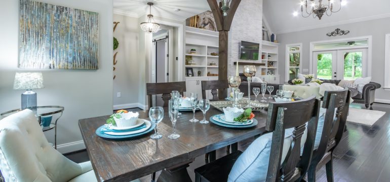 Beautiful home with perfect measurements for placement of dining room furniture.