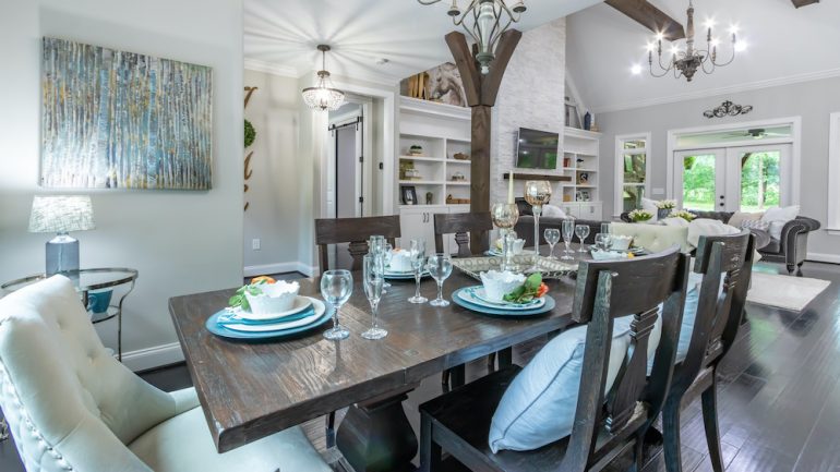 Beautiful home with perfect measurements for placement of dining room furniture.