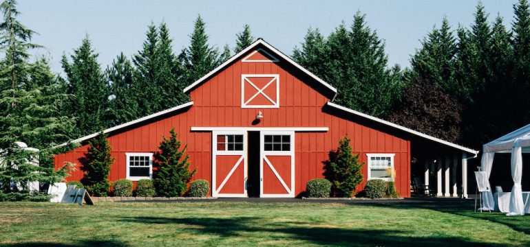 Large red barn converted to a living space.