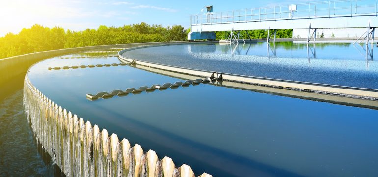 Modern urban wastewater plant that provides treated water for a community.