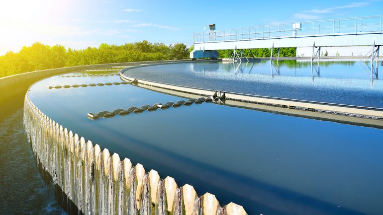 Modern urban wastewater plant that provides treated water for a community.