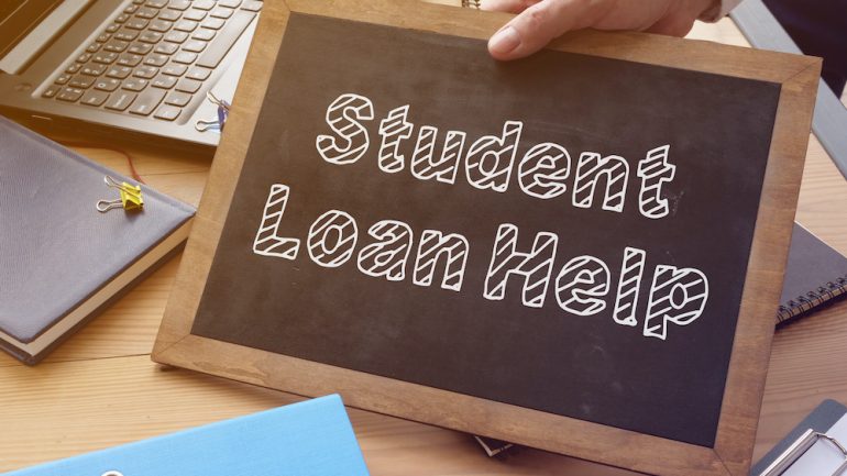 Student loan assistance during Covid-19 pandemic is shown on the conceptual photo with the words,"Student Loan Help."
