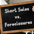 Blackboard reading, Short Sales vs. Foreclosures to describe concept of differences between distressed properties.