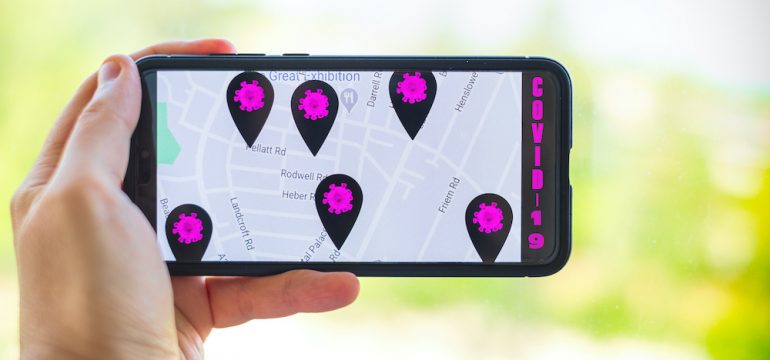 Contact tracing app background map on a smartphone.