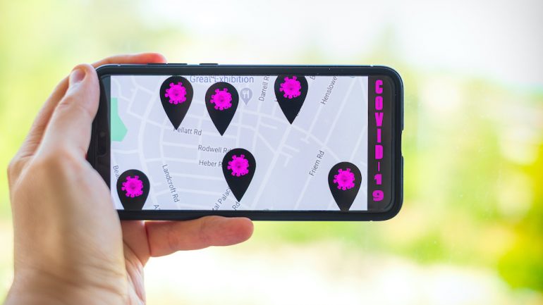 Contact tracing app background map on a smartphone.