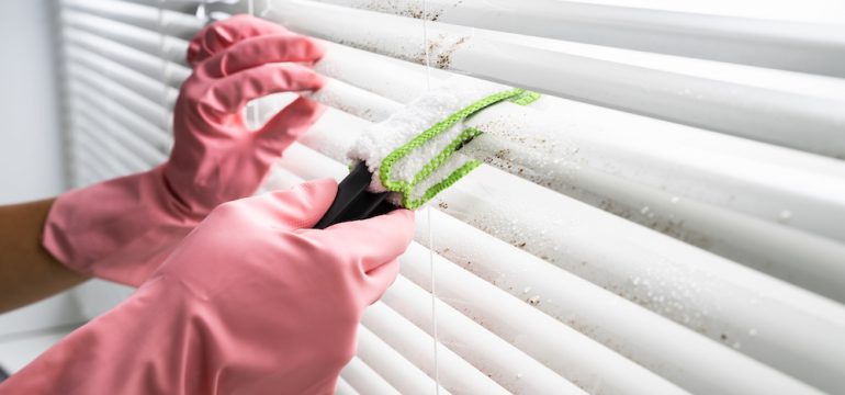Person Professionally Cleaning Window Blinds From Dirt