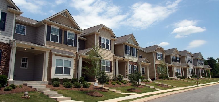 A row of new townhouses or condominiums with zero-lot-lines.