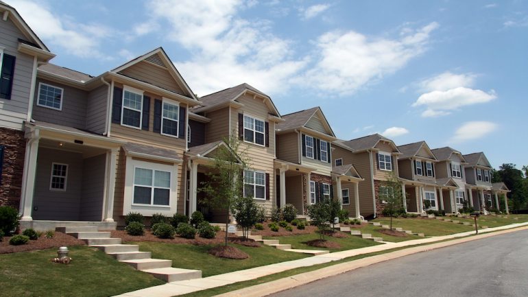 A row of new townhouses or condominiums with zero-lot-lines.