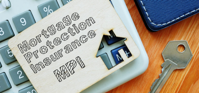 Business photo shows printed text Mortgage Protection Insurance on top of a keyboard.