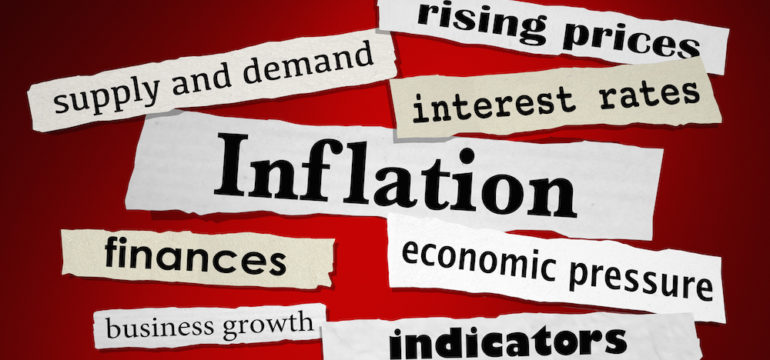 Illustration of economic terms including Inflation, Economy, Interest Rates, Financial News, and Indicators.
