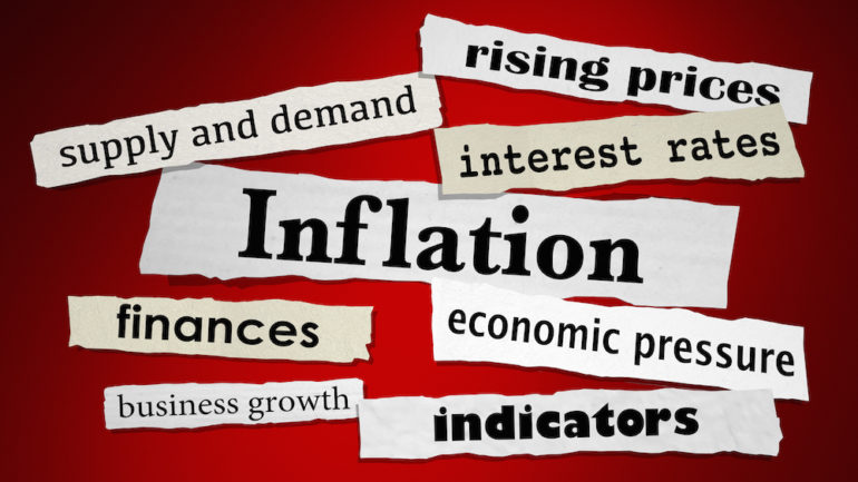 Illustration of economic terms including Inflation, Economy, Interest Rates, Financial News, and Indicators.