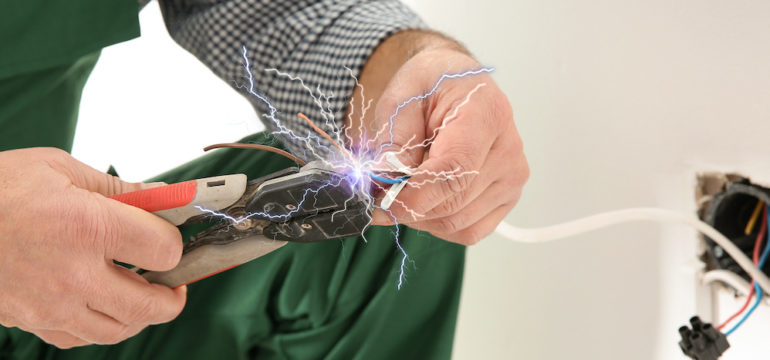 A man receiving electric shock while working on dangerous DIY projects.
