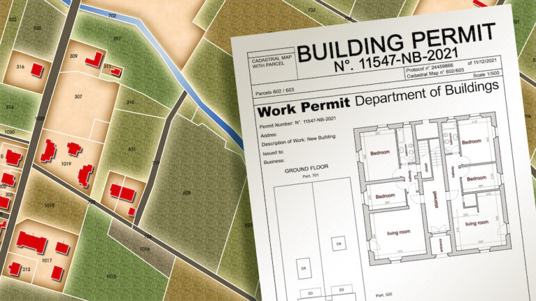 General Urban Plan and building permit in a rural area. Shows importance of looking for unpermitted renovations when buying a property.