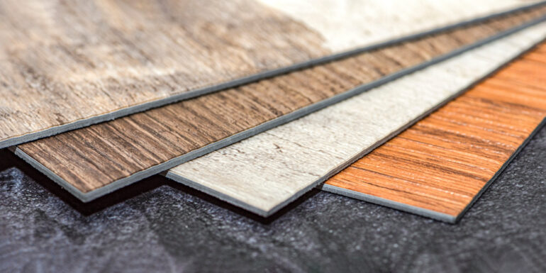 Luxury vinyl flooring samples. Collection of vinyl tiles.