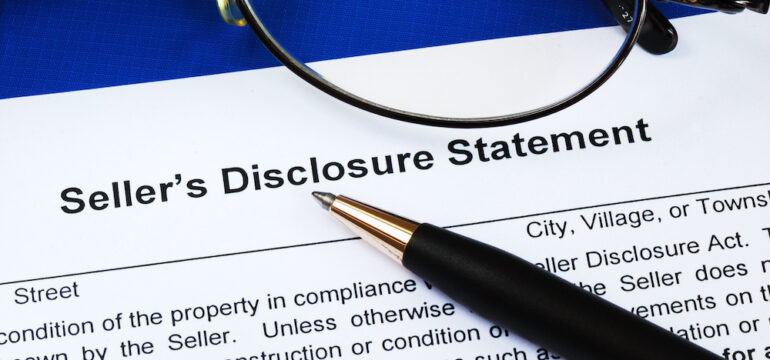 Seller disclosure statement in a real estate transaction showing what a seller must disclose.