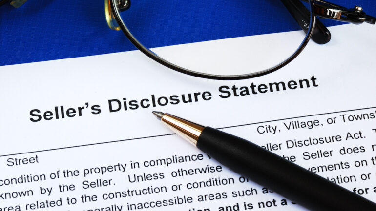 Seller disclosure statement in a real estate transaction showing what a seller must disclose.