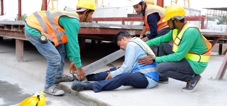 Male engineer injured in leg accident. Shows what it means to hire a licensed, bonded, and insured contractor.