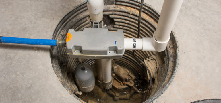 A sump pump was installed in the basement of a home with a water-powered backup system.