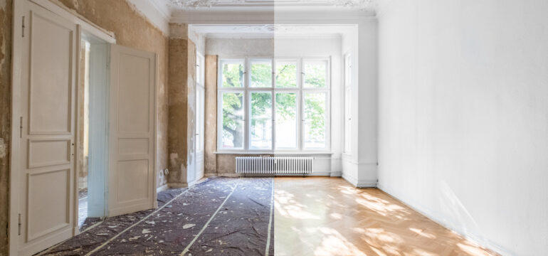 Home renovation concept - apartment room before and after restoration or refurbishment.