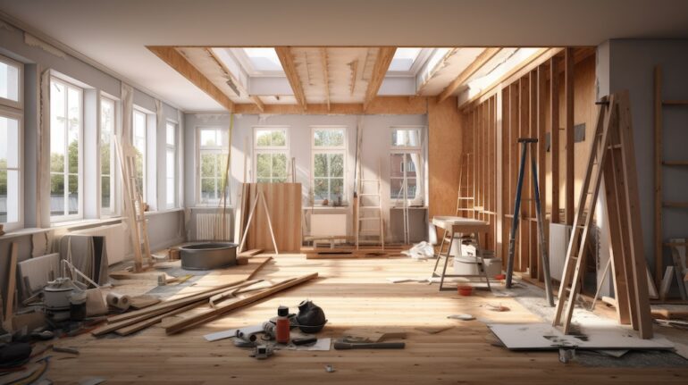 Incomplete home interior remodeling that required home renovation financing for completion.